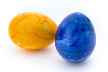 Easter eggs painted in colors on a white background.