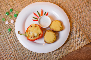 baked with cheese and bell pepper stuffed potatoes