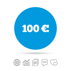 100 Euro sign icon. EUR currency symbol.