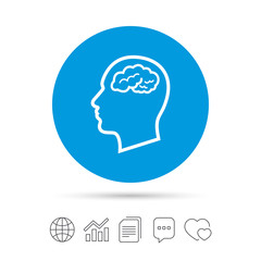 Head with brain sign icon. Male human head.