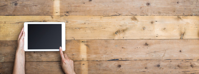 top view retro tablet hero header