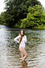 Teen Caucasian Woman Outdoor Standing In River
