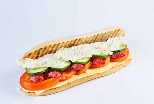 Papini with sausage on a white background.