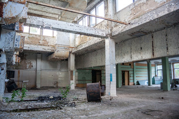 Fototapeta na wymiar Abandoned canteen of Voronezh aluminum plant 