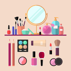 Set of vector flat cosmetics, make up icons