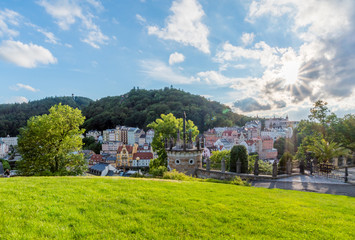 Fototapeta na wymiar Panorama view of Karlovy Vary from U Tri Krizu Viewpoint