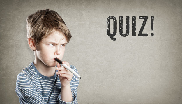 Boy with Quiz text on grunge background