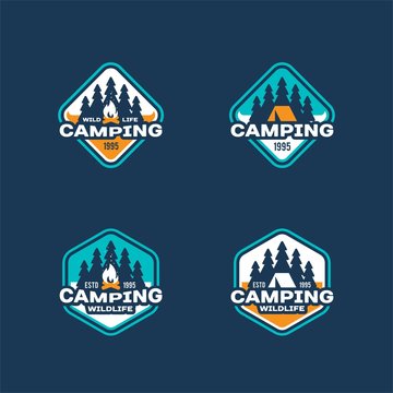 Set of emblems on the themes of wildlife, adventure and camping. Vector logo.
