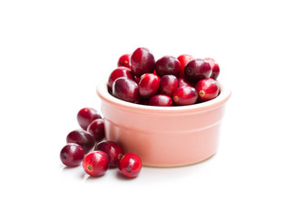 Fresh  cranberries in bowl isolated on white background