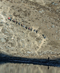 A group of tourists in the morning rises to Gokyo Ri for the view of Everest