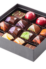Set of chocolate candies in a box