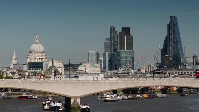 UK, London, The City of London skyline, River Thames and Waterloo Bridge
