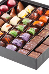 Set of chocolate candies in a box
