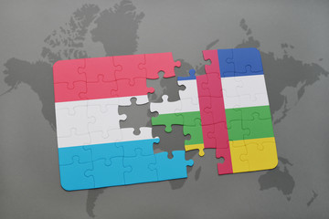 puzzle with the national flag of luxembourg and central african republic on a world map