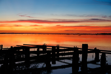 Beautiful sunset on the river parana in entre rios, Argentina, south america. 