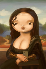 "Mona Lisa makes selfie" cartoon