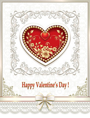 Happy Valentine. Card with a heart in the frame with an ornament