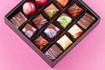 Set of chocolate candies in a box