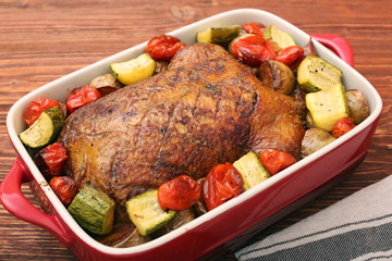 Duck roast with baked vegetables