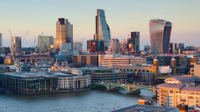UK, London, The City of London skyline, River Thames and Southwark Bridge