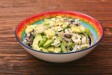 Avocado Salad with calamari and cucumber