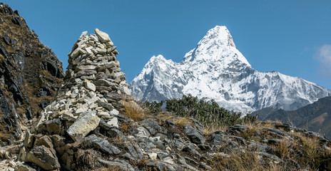Panoramic view of the Ama Dablam (6814 m) from South - Everest region, Nepal, Himalayas