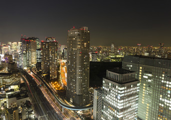 東京都市風景　夜景　都心の街並　汐留　浜松町　築地