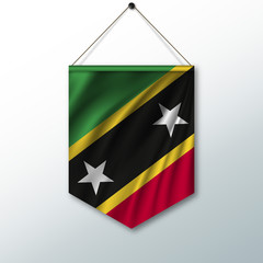 Obraz premium The national flag of Saint kitts and Nevis. The symbol of the state in the pennant hanging on the rope. Realistic vector illustration.