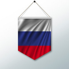 The national flag of Russia. The symbol of the state in the pennant hanging on the rope. Realistic vector illustration.