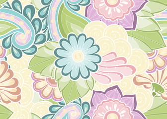 Fototapeta na wymiar Seamless pattern with stylized flowers. Ethnic background.