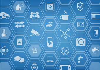 Smart home automation vector illustration background with icons