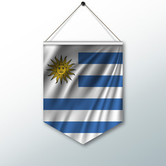 Obraz premium The national flag of Uruguay. The symbol of the state in the pennant hanging on the rope. Realistic vector illustration.