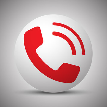 Red Phone icon on white sphere