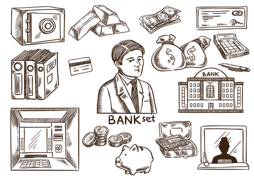 Bank and bussines sketch set