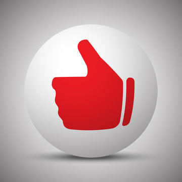 Red Thumb Up icon on white sphere