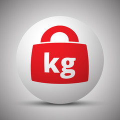 Red Weight Kilograms icon on white sphere