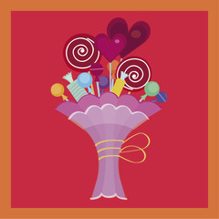 Colorful bouquet of candies and lollipops in the beautiful wrapping