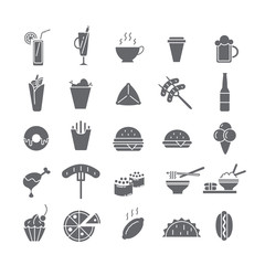 Set of black icons with fast food.