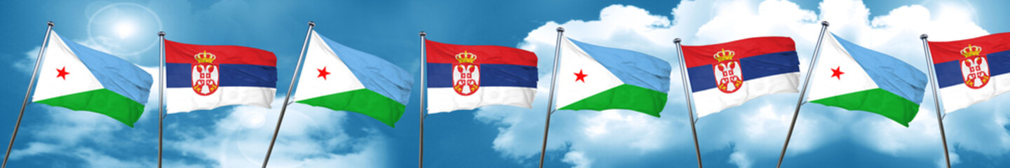 Djibouti flag with Serbia flag, 3D rendering