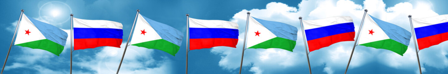 Djibouti flag with Russia flag, 3D rendering