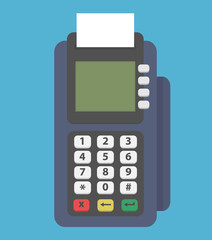 Pos terminal. Credit card reader machine icon. Flat style