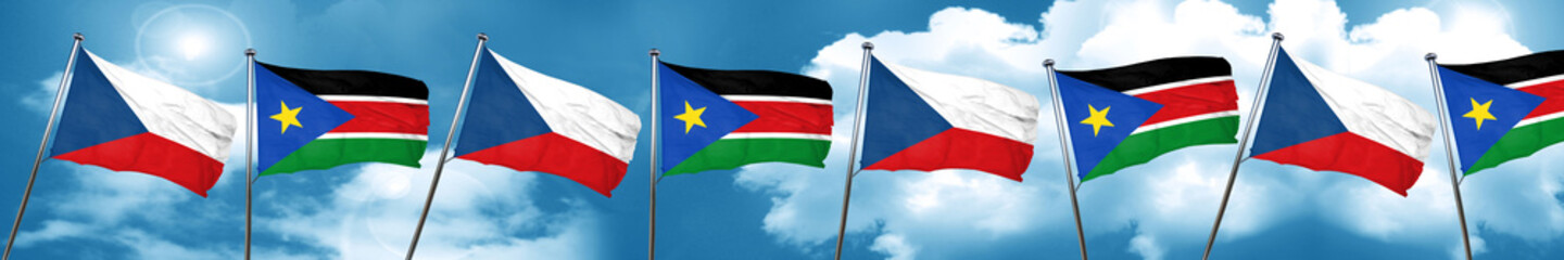 czechoslovakia flag with South Sudan flag, 3D rendering