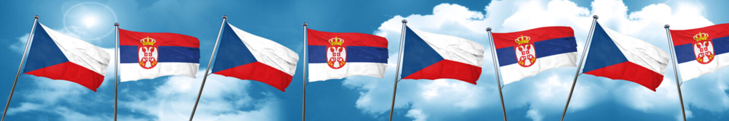 Fototapeta na wymiar czechoslovakia flag with Serbia flag, 3D rendering
