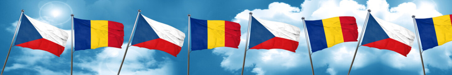 czechoslovakia flag with Romania flag, 3D rendering