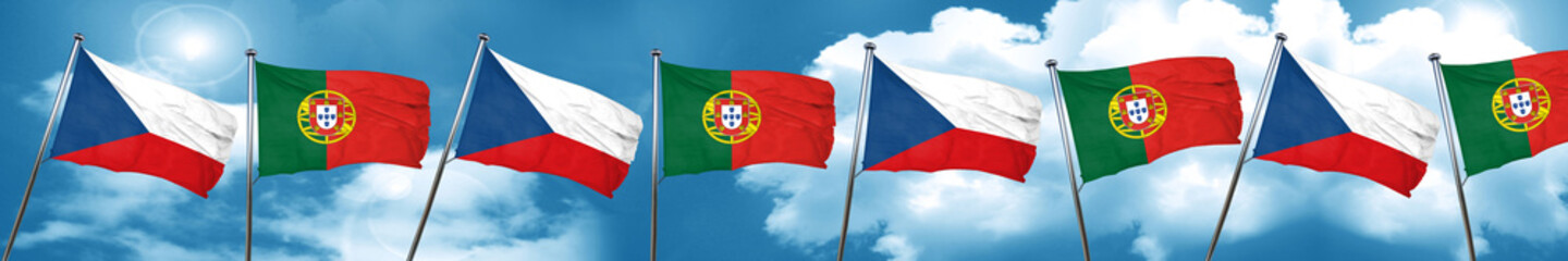 Fototapeta na wymiar czechoslovakia flag with Portugal flag, 3D rendering