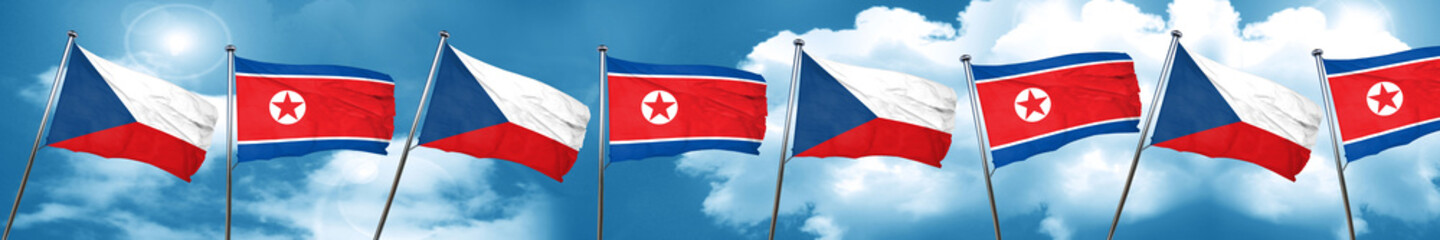 czechoslovakia flag with North Korea flag, 3D rendering