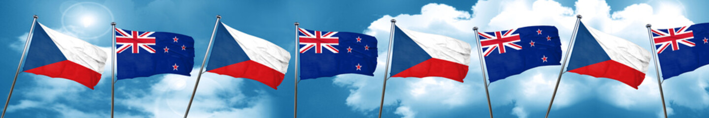 Fototapeta na wymiar czechoslovakia flag with New Zealand flag, 3D rendering