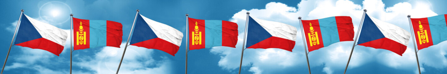 Fototapeta na wymiar czechoslovakia flag with Mongolia flag, 3D rendering