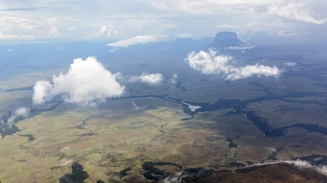 The view from the plane of the tepuy in Canaima National Park - Venezuela