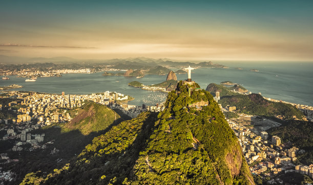 Aerial view of Botafogo Bay from high angle, Rio De Janeiro